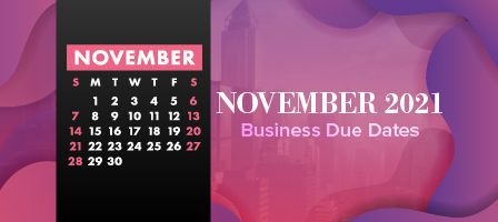 November 2021 calendar with business deadlines