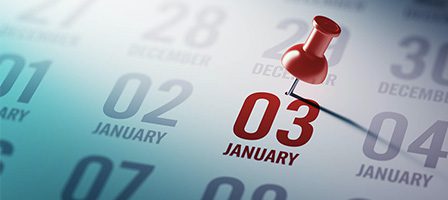 Calendar with red pin on January 3rd.