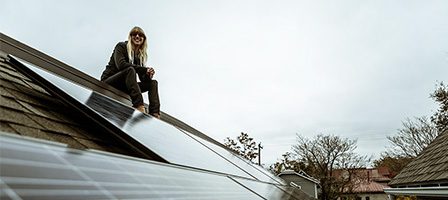 Woman enjoying view from rooftop