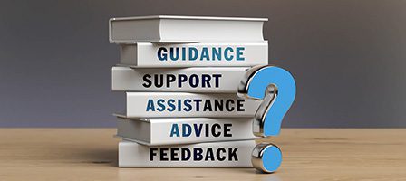 Books labeled guidance, support, assistance, advice, feedback