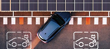 Aerial view of solar car charging station