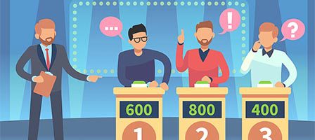 Game show contestants answering questions