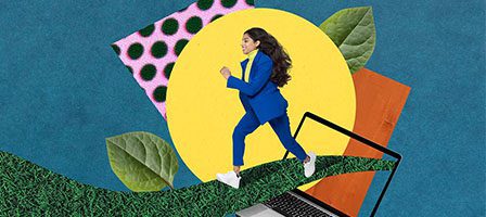 Woman running on abstract background