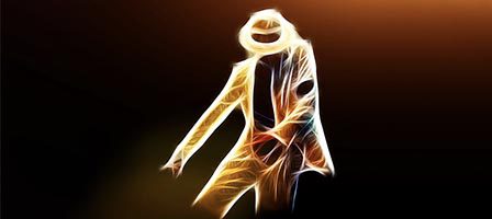Glowing silhouette of a dancing figure